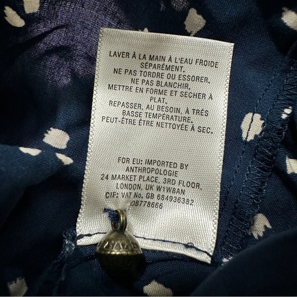 Anthropologie Maeve Blouse Womens Size 6 Navy Blue Pattern Hiver Peasant Top NWT - Picture 10 of 15